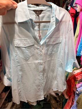 NWT Goode Rider Light Blue Women's Button-Front Shirt - Casual Collared Top XL